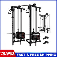 Wall Mount Smith Machine, Power Rack with Independent Dual Pulley System Workout