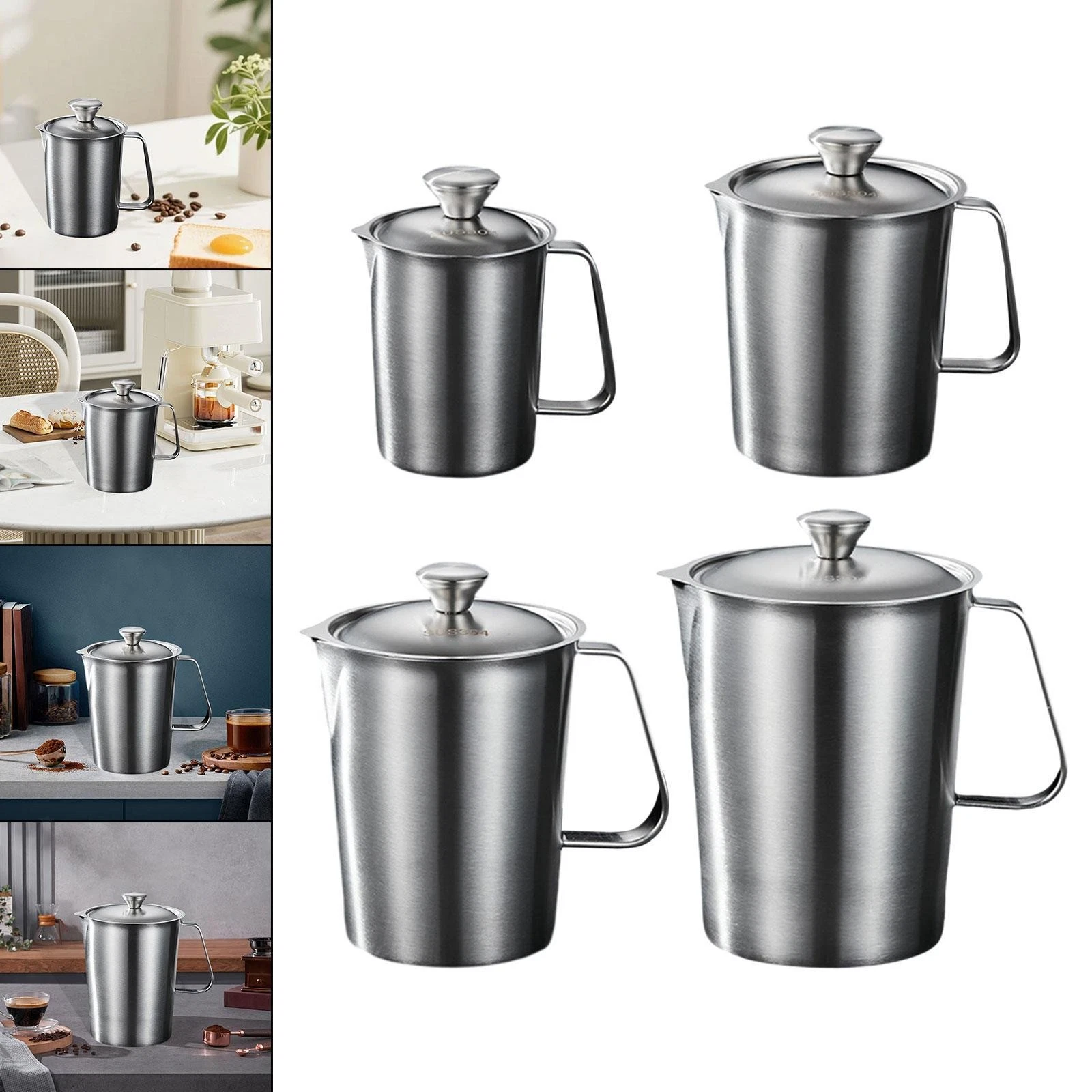 Stainless Steel Measuring Cup Milk Frothing Cup with Lid Large Capacity