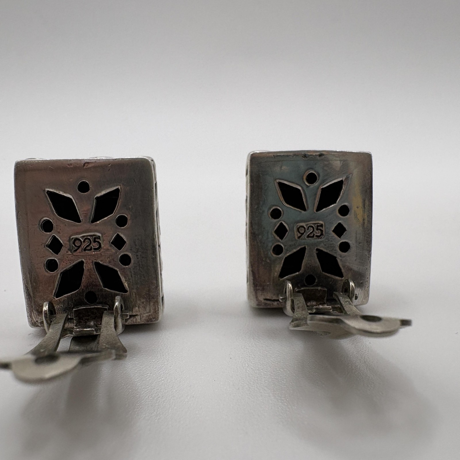 Sterling Silver 925 Black Stone Rectangular Clip … - image 5