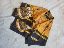 Vintage Square Scarf 70x70 cm Equestrian Belt Print Black Gold