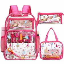 Kacctyen 3 Pcs Heavy Duty Clear Backpack Set,Pink,Ballet Pink Ballet