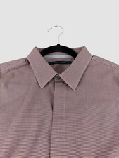 Perry Ellis Men’s XL Slim Fit Burgundy Check Dress Shirt Long Sleeve Button Up