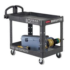 Rubbermaid Commercial Utility Cart 2 Shelf 500lb Heavy Duty Rolling Black