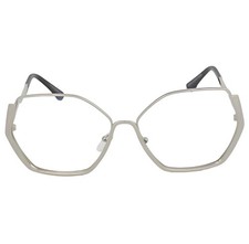 OVERSIZE CLASSIC 70s RETRO Clear Lens EYE GLASSES Large Silver Hexagon Frame