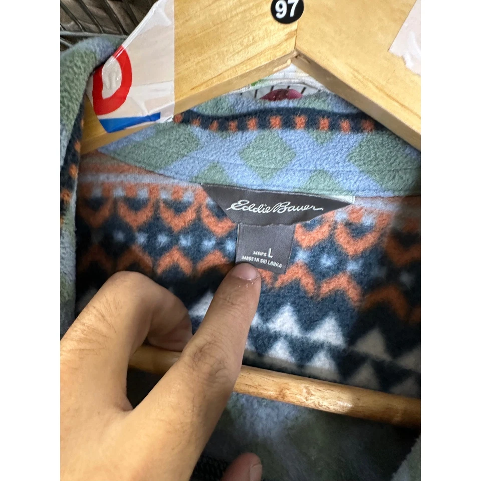 Eddie Bauer Men's Fleece Shirt Jacket L Geometric Print Button Down Long Sleeve - Image 2 of 4