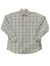 Peter Millar Men  s Button Down Shirt XL Blue Green Grey Plaid 100 Cotton EUC