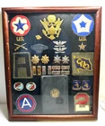 Framed Original WORLD WAR 2 US Army Military Medals, Badges, Insignias, Patches