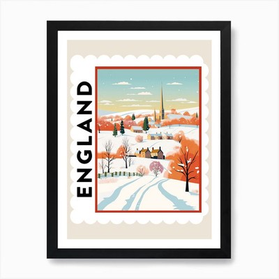 Retro Winter Stempel Poster Cotswolds gerahmt Wandbild Poster Leinwanddruck Bild