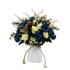 Artificial Flowers with Vase Faux Flower Arrangements for Table Decor Navy Blue