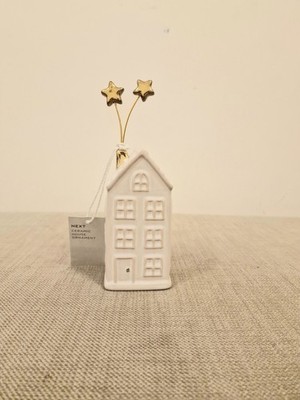 Hausschmuck-Next weiße Keramik Hausschmuck Gold Kamin und Sterne neu Geschenk