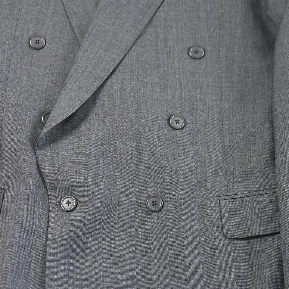 Blazer Traje Chaqueta Abrigo Deportivo De Colección EE. UU. Doble Pecho 42L Gris Piel de Tiburón Lana Foto 3 de 4