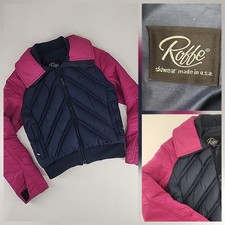 Vintage Roffe Size Small Retro 80s Quilted Puffer Ski Jacket Fuscia Navy