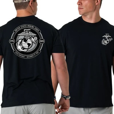 U.S. Marines T-Shirt, 250th Birthday Commemorative 2 Sides, Eagle Globe