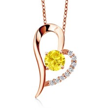 18K Rose Gold Plated Silver Yellow Zirconia Heart Shape Pendant Necklace For