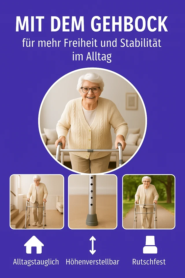 Gehbock faltbar Aluminium höhenverstellbar 2-in-1 Starr/Reziprok Gehhilfe silber - Bild 2 von 4