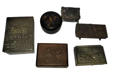 Antique Silvered Copper Japanese Cigarette Box with Pagoda Scene