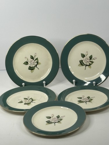 Century Service Emerald Salad Plates 7” Green Gold Trim Set of 5