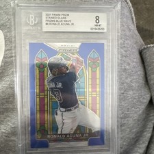 2021 Panini Prizm Ronald Acuna Jr. Stained Glass Blue Wave /60 BGS 8