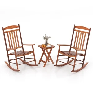 3PCS Patio Poplar Wood Rocking Bistro Set Outdoor Furniture Set for Garden