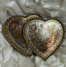 Vintage W.M USA Heart-Shaped Floral Tri-Tone Metal Belt Buckle Western Style EUC