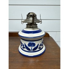 Lamplight Farms Vintage Blue White Floral Ceramic Oil Lamp Base Made in USA