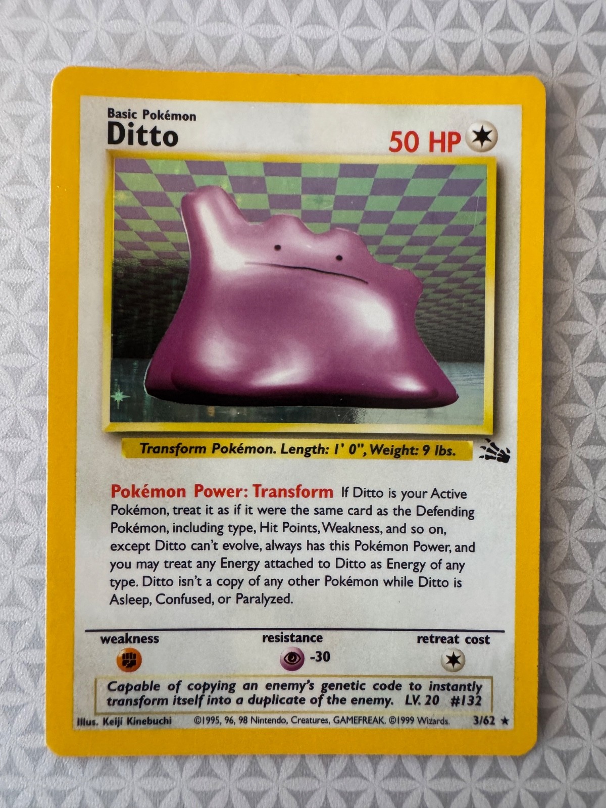 Ditto 3/62 Holo Rare - 1999 Pokemon WOTC Fossil - Unlimited Holo Rare LP