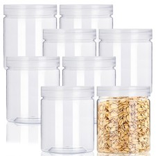 16oz Clear Plastic Storage Jars Containers,8 Pack Refillable Wide-Mouth Plast...