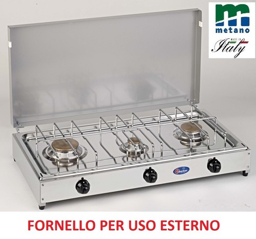 FORNELLO GAS METANO 3 FUOCHI PER ESTERNO PIANALE ACCIAIO INOX E TELAIO  GRIGIO | eBay