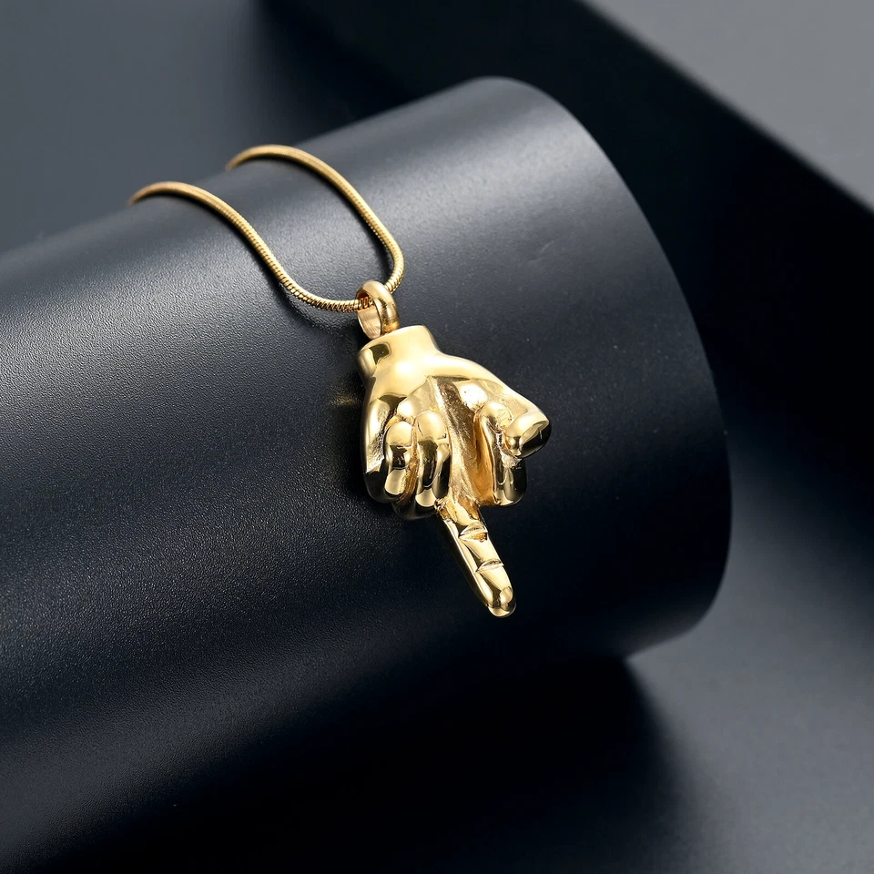 Mujeres Hombres Dedo Medio Urna Colgante Memoria Collar para Cremación Cenizas Soporte Foto 3 de 4