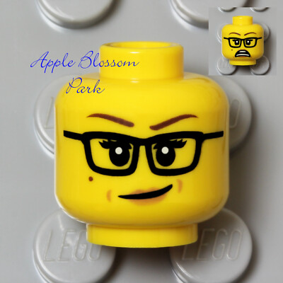 NEW Lego Female Girl MINIFIG HEAD w/Black Rim Eye Glasses Pink Lips Smirk Smile