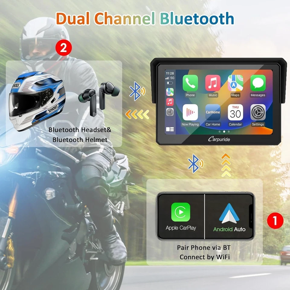 Carpuride W502 Wireless Carplay Android Auto Navigator Dual Bluetooth For Moto - Immagine 3 di 4