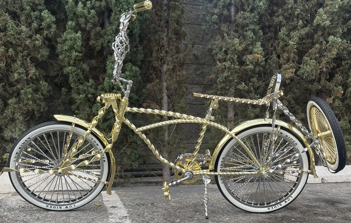 One of a kind 20 inch gold and chrome twisted lowrider bicycle