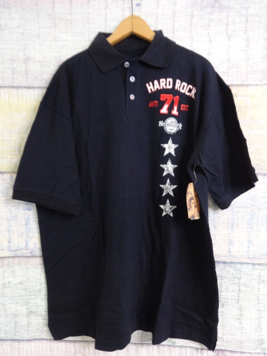 Hard Rock Cafe Men's Navy Blue Star Location Cologne Classic Fit Polo Shirt  -NEW