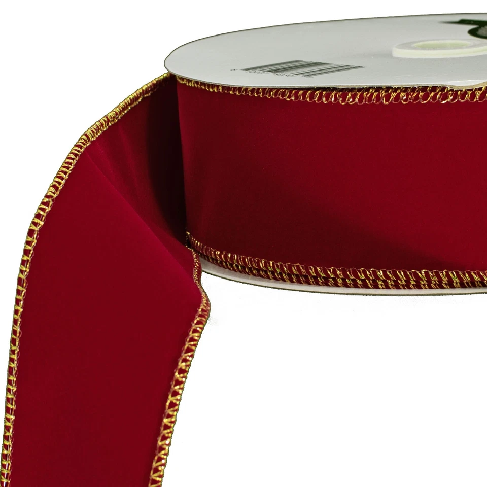 Red Velvet Christmas Ribbon, Double-Sided Gold Wire Edge, 2-1/2in Width X 50 YDS - Image 3 of 4