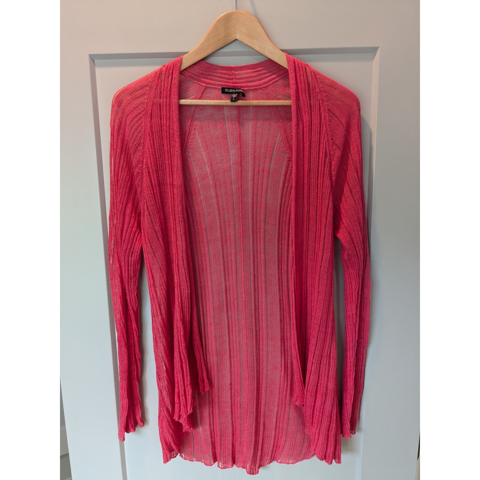 Eileen Fisher Pink Knit Cardigan Open Front Lightweight Cover Up Size S