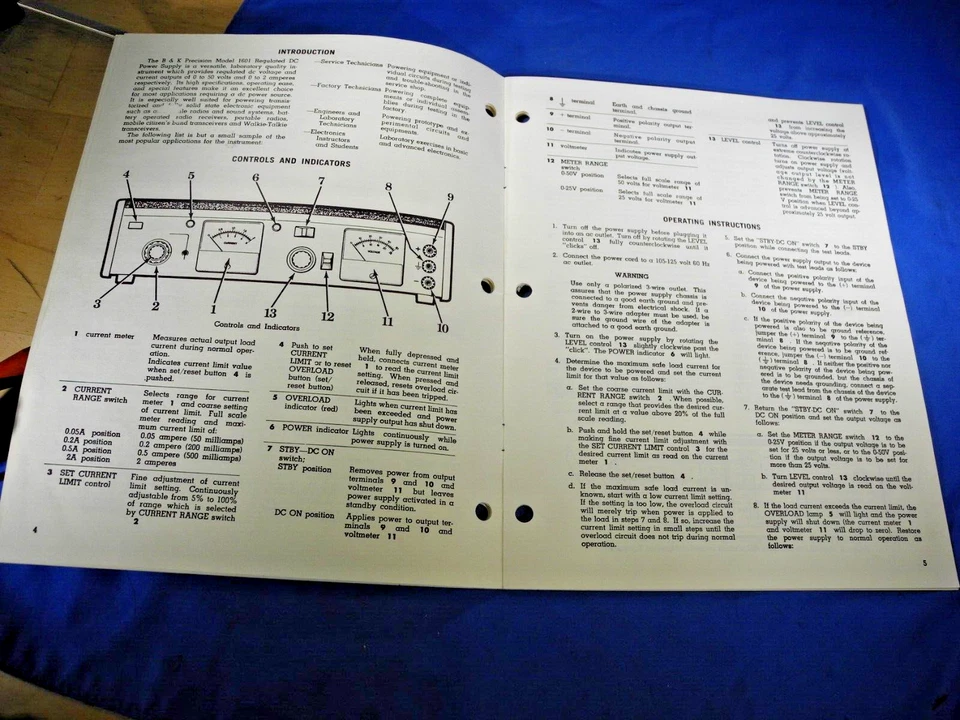 B&K Precision 1601, manual de instrucciones de fuente de alimentación CC, Dynascan *¡Envío gratuito! Foto 4 de 4