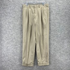 Farah Pants Men 36 32 Beige Mid Rise Pleated Cuffed Pockets Regular Fit Straight