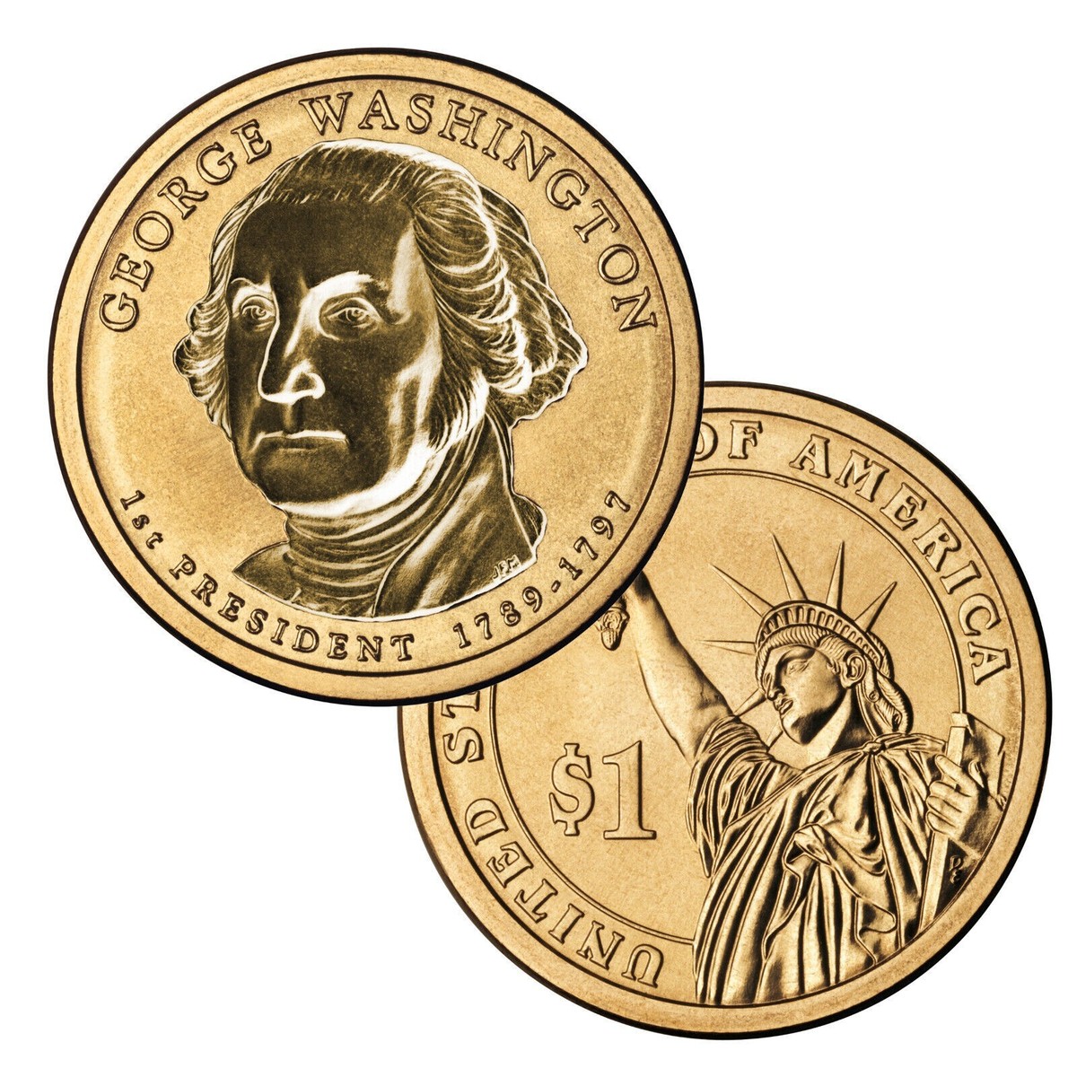 2 of 2007 George Washington Golden Presidential Dollar Coins