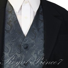 Charcoal XS to 6XL Paisley Tuxedo Suit Dress Vest Waistcoat Wedding Party Prom