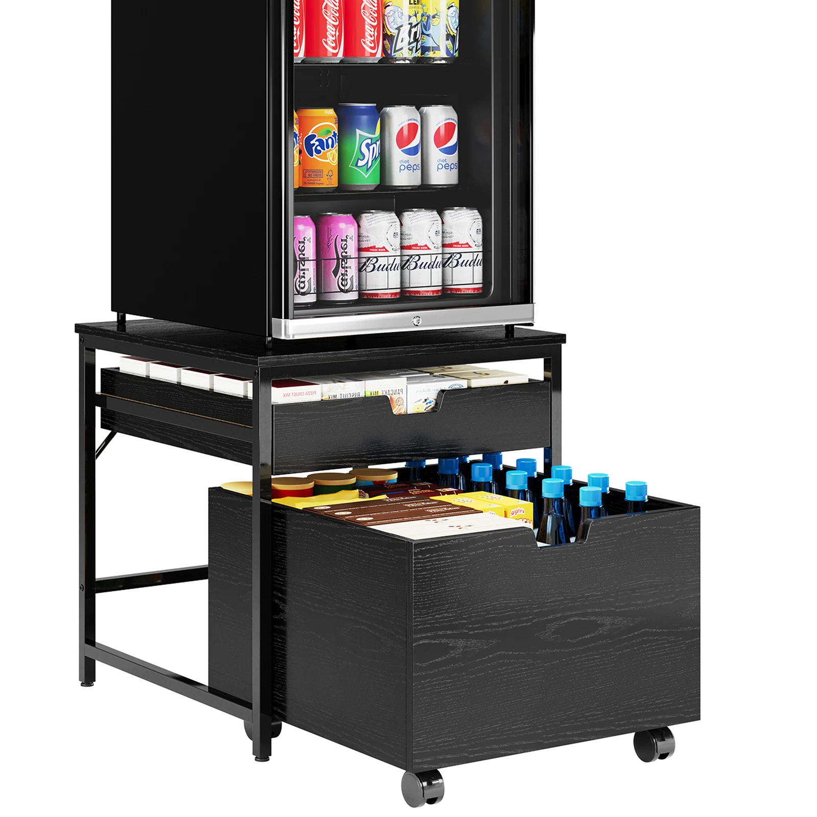 Mini Fridge Stand with Storage Drawer Large Beverage Cooler Refrigerator Table