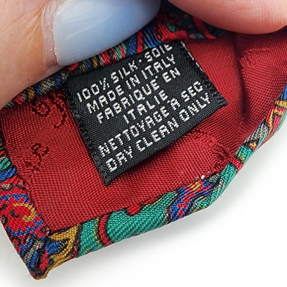 Corbata Paisley Corbata Rojo Verde Azul 100% Seda Colección Windsor Italia Foto 4 de 4
