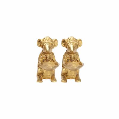 Messing Ganesha Maus Ratte Haltend Diya Öl Lampe Paar Prunkstück Idol Heim Dekor