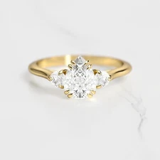 2.50Ct Pear Cut VVS1 Moissanite Three Stone Wedding Ring 14K Yellow Gold Plated