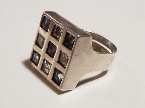 925 Sterlingsilber verstellbarer quadratischer Ring Original Clr/Blau Kristall Einheitsgröße passend - Bild 5 von 12