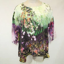 Citron Plus Clothing Butterfly & Flowers 100% Silk Fukure Tunic Blouse 3X