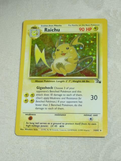 Pokemon Fossil - Raichu 14/62 - Rare Foil Holo Pokemon Card | eBay
