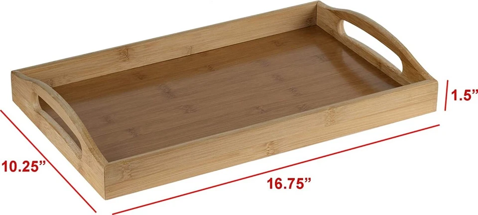 Serving Tray Bamboo - Wooden Tray with Handles Great for Dinner Trays, Tea Tray - Image 4 of 4