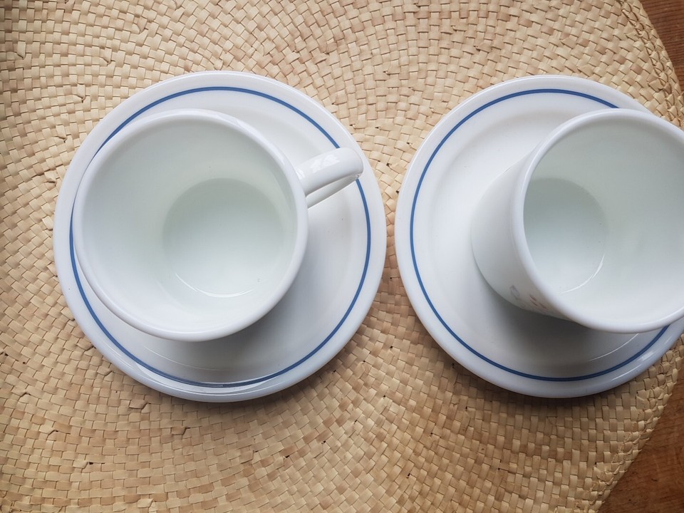 2 x Vintage Pyrex Milk Glass BLUE IRIS Tea Cup and Saucer eBay