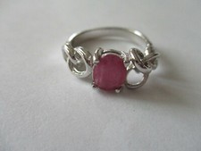 Gorgeous single stone Real Red Ruby ring chain link style sterling silver size 7