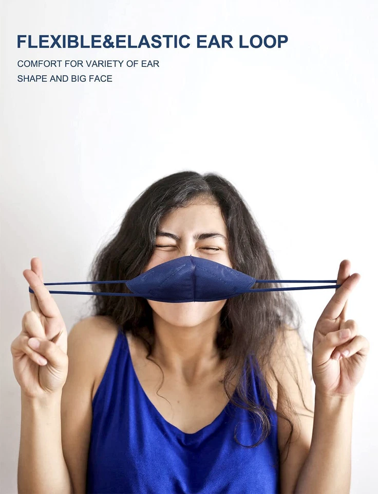 Máscara facial desechable azul KN95 5 capas filtros de bucle 95% PFE y BFE Foto 4 de 4